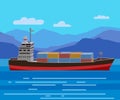 Shipwreck of cargo ship in ocean, vessel going under water and goods containers. Marine transport crash, vector