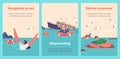 Shipwreck Cartoon Banners. Shocked People Try to Survive in Ocean with Sinking Ship and Scatter Floating Debris Royalty Free Stock Photo