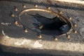 Shipwreck details. Broken window with rust Royalty Free Stock Photo