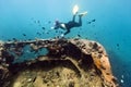Shipwreck and diver Royalty Free Stock Photo