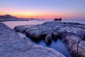 Shipwreck at dusk, Sarakiniko, Milos island,Greece Royalty Free Stock Photo