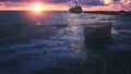 The shipwreck Edro III near Paphos, Cyprus on sunset