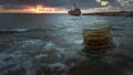 The shipwreck Edro III at sunset near Paphos, Cyprus. Long exposure Royalty Free Stock Photo