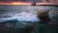 The shipwreck Edro III at sunset near Paphos, Cyprus. Long exposure Royalty Free Stock Photo