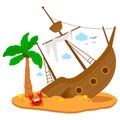 Shipwreck on an island. Vector illustration Royalty Free Stock Photo