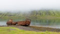 Shipwreck from Mjoifjordur fiord, east Iceland. Icelandic panorama