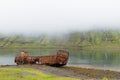 Shipwreck from Mjoifjordur fiord, east Iceland. Icelandic panorama