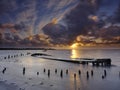 Shipwreck in the mudflats at sunset