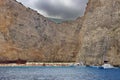 Shipwreck on the Navagio Beach - Zakynthos Island, landmark attraction in Greece. Ionian Sea. Seascape Royalty Free Stock Photo