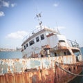 Shipwreck at the pier Royalty Free Stock Photo