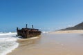 Shipwreck of SS Maheno, an ocean liner from New Zealand which ran aground on Seventy-Five Mile Beach on Fraser Island. Royalty Free Stock Photo