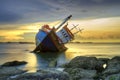 Shipwreck at sunset