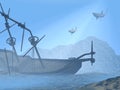 Shipwreck underwater - 3D render Royalty Free Stock Photo