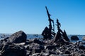 Shipwrecked remains of bow of Gairloch on south end Oakura beach