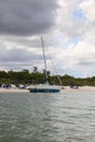 Shipwrecked sailboat on the beach of Clam Pass in Naples, Florida