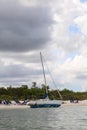 Shipwrecked sailboat on the beach of Clam Pass in Naples, Florida