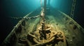 Shipwrecked Titanic, Remains of sunken ship wreck at the bottom of the ocean, Interior of a decaying wreckage at the bottom of the