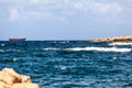 Shipwrecked vessel is in the Mediterranean sea near Paphos coast. The Cyprus island