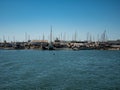 Ship yard, Algarve region, Portugal with several boats in various stages of repair