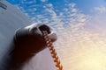 Shipyard anchor chain hanging from hold and forecastle deck. Royalty Free Stock Photo