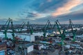 Shipyard areas in Gdansk at sunrise. Poland Royalty Free Stock Photo