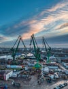 Shipyard areas in Gdansk at sunrise. Poland Royalty Free Stock Photo