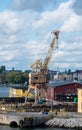 Shipyard crane painted like a giraffe in Stockhom