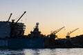 Shipyard cranes twilight GÃÂ¶taverken Gothenburg Royalty Free Stock Photo