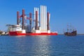 Shipyard in Gdynia with wind turbine installation vessel Royalty Free Stock Photo