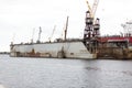 Shipyard industry, ship building, floating dry dock in shipyard Royalty Free Stock Photo