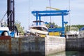 Shipyard industry , ship building ship on floating dry dock in