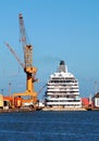 Harbour with dock and cruise ship in Bremerhaven, Germany Royalty Free Stock Photo