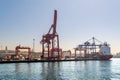 Shipyard of the Port of Haydarpasha with cranes and loaded container ship, Istanbul, Turkey Royalty Free Stock Photo