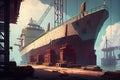 shipyard's floating dock, with newly built ship in the background Royalty Free Stock Photo