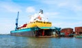 Shipyard with ship in dry dock in Bremerhaven, Germany Royalty Free Stock Photo