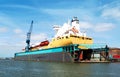 Habor with dock and freighter in Bremerhaven, Germany Royalty Free Stock Photo