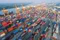 Shipyard with shipping containers aerial view