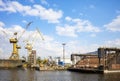 Shipyard in Szczecin seen from the water, Poland Royalty Free Stock Photo