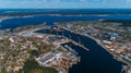 Tanker vessel repair in dry dock Shipyard, Drone shot Royalty Free Stock Photo