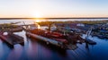 Tanker vessel repair in dry dock Shipyard, Drone shot Royalty Free Stock Photo