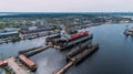 Tanker vessel repair in dry dock Shipyard, Drone shot Royalty Free Stock Photo