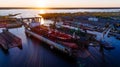 Tanker vessel repair in dry dock Shipyard, Drone shot Royalty Free Stock Photo