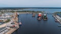 Tanker vessel repair in dry dock Shipyard, Drone shot Royalty Free Stock Photo