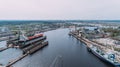 Tanker vessel repair in dry dock Shipyard, Drone shot Royalty Free Stock Photo