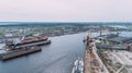 Tanker vessel repair in dry dock Shipyard, Drone shot Royalty Free Stock Photo