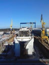 Ship shipyard travel progress drydog labor task industry sea course transport work job