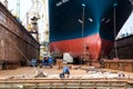 The shipyard workers during a break Royalty Free Stock Photo