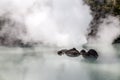 Shiraike Jigoku White Pond Hell is one of the tourist attractions representing the various hells at Beppu Onsen, Oita, Japan