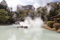 Shiraike Jigoku White Pond Hell is one of the tourist attractions representing the various hells at Beppu Onsen, Oita, Japan