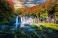 Shiraito Falls with colorful autumn leaf in Fujinomiya, Shizuoka, Japan Royalty Free Stock Photo